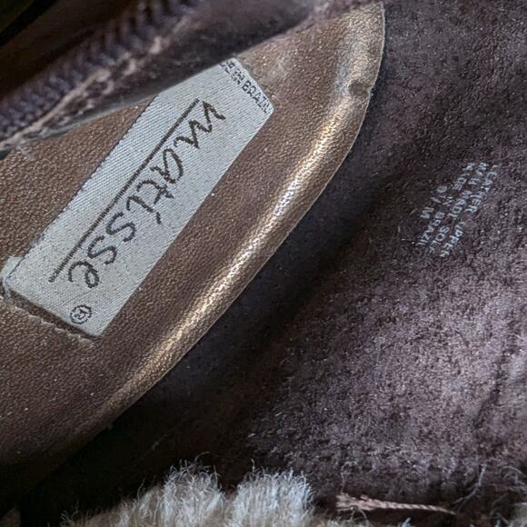 Matisse Brown Leather Beige Suede Shearling Lined Block Heel Tall Boots 9.5 - Picture 7 of 8